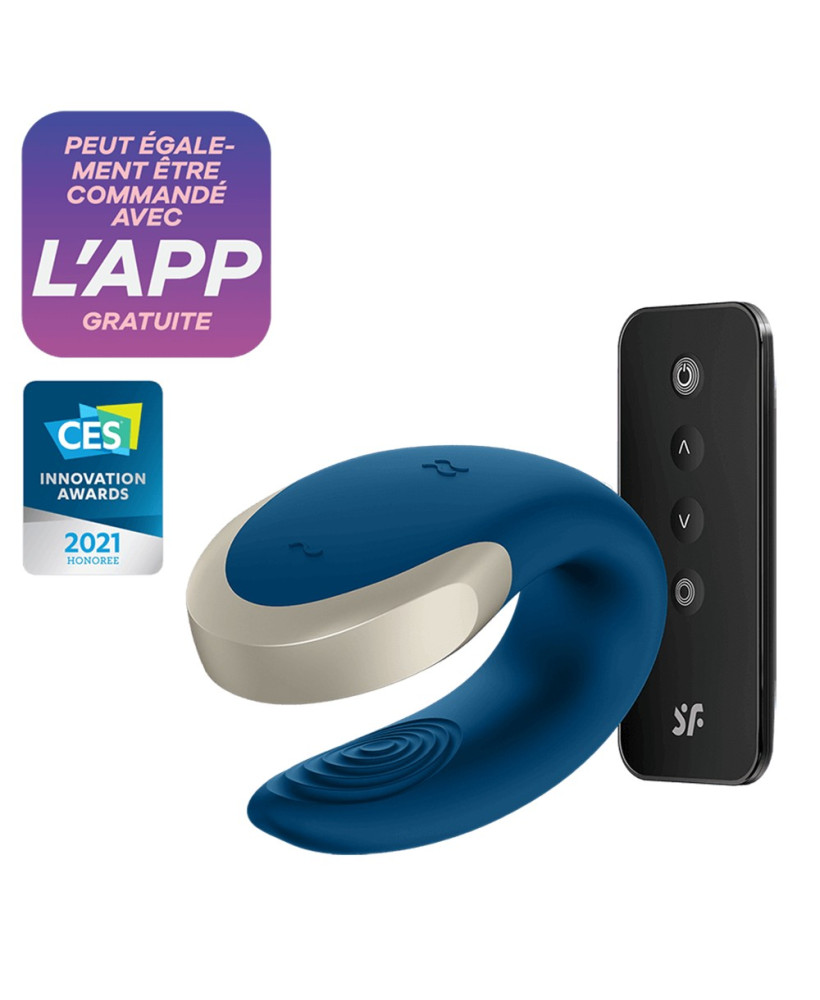 Vibromasseur connecté pour couple avec télécommande Double Love bleu Satisfyer 